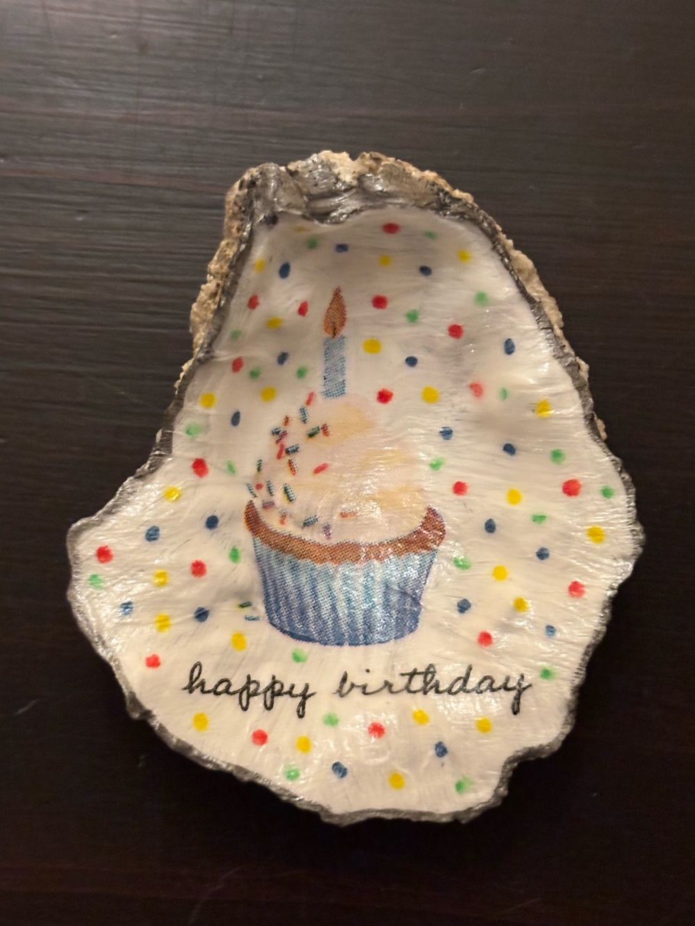Birthday theme handmade decoupage shell